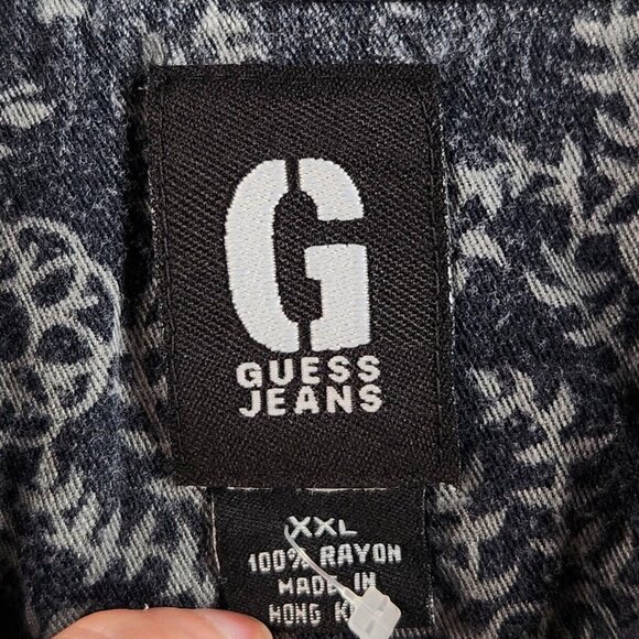 Guess Jeans 2XL Rayon Heavy Button Up Shirt Floral Blue Green Hawaii Beach - Picture 3 of 16